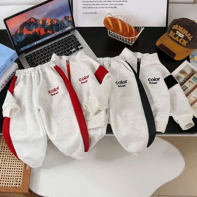 Bộ Nỉ Cotton Thu Đông Cho Bé Trai Bé Gái Phong Cách Thể Thao 