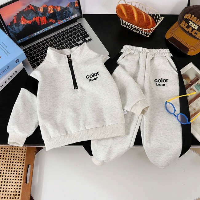 Bộ Nỉ Cotton Thu Đông Cho Bé Trai Bé Gái Phong Cách Thể Thao 