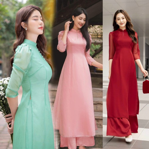 Set áo dài tay phồng đính hạt 