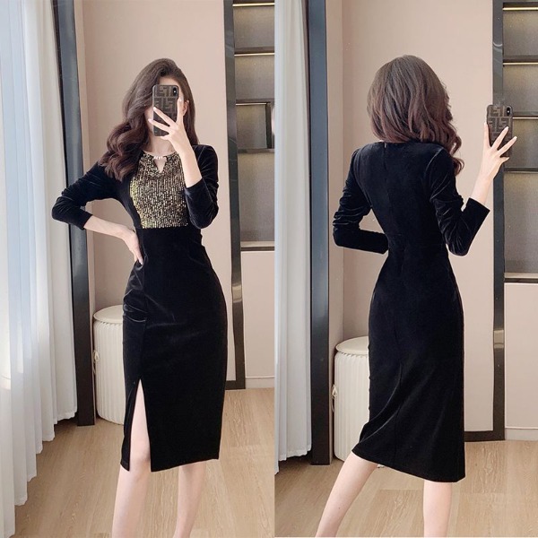 Đầm nhung phối kim sa