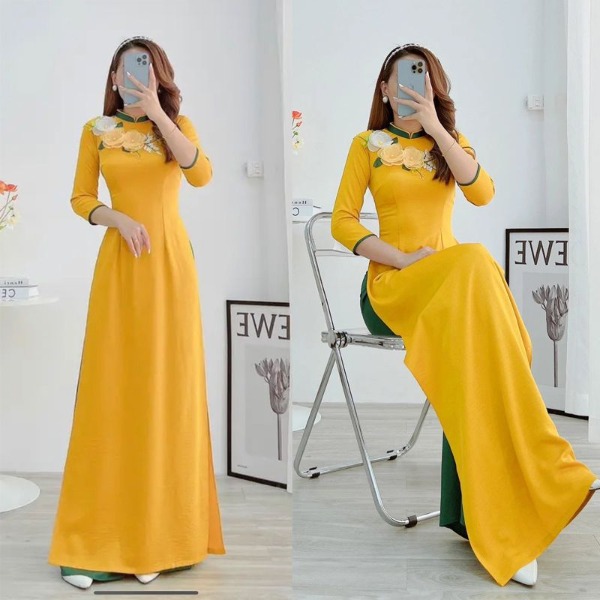 Set áo dài tây thi kết bông