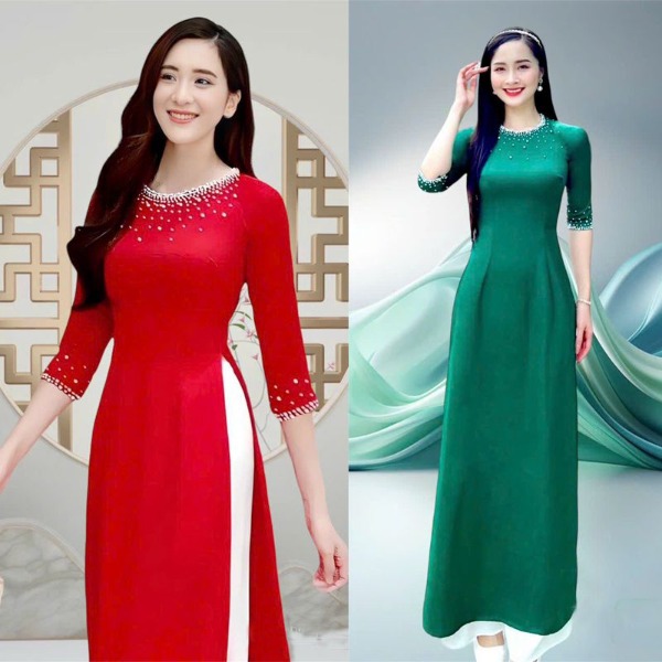 Set áo dài truyền thống kết hạt