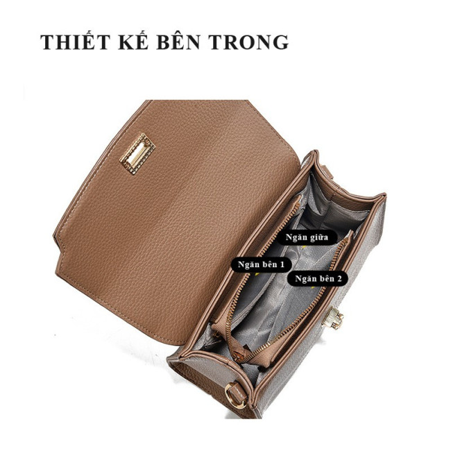 Túi xách tay da bò cao cấp kiểu hộp nắp gập – Nâu thời thượng 