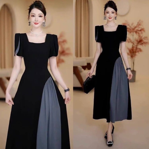Đầm lụa cổ chữ U