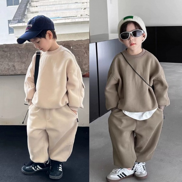 Bộ Đồ Thu Đông Trẻ Em Nỉ Cotton Không Xù Lông, Mềm Mại Giữ Ấm Cho Bé Trai Bé Gái