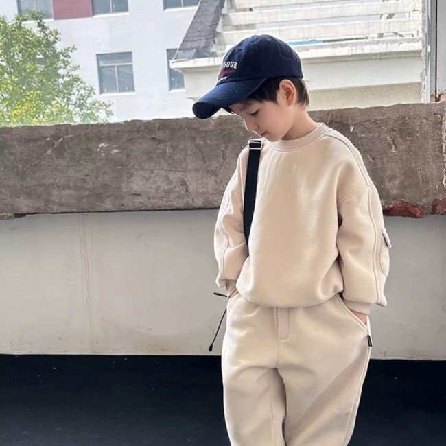 Bộ Đồ Thu Đông Trẻ Em Nỉ Cotton Không Xù Lông, Mềm Mại Giữ Ấm Cho Bé Trai Bé Gái