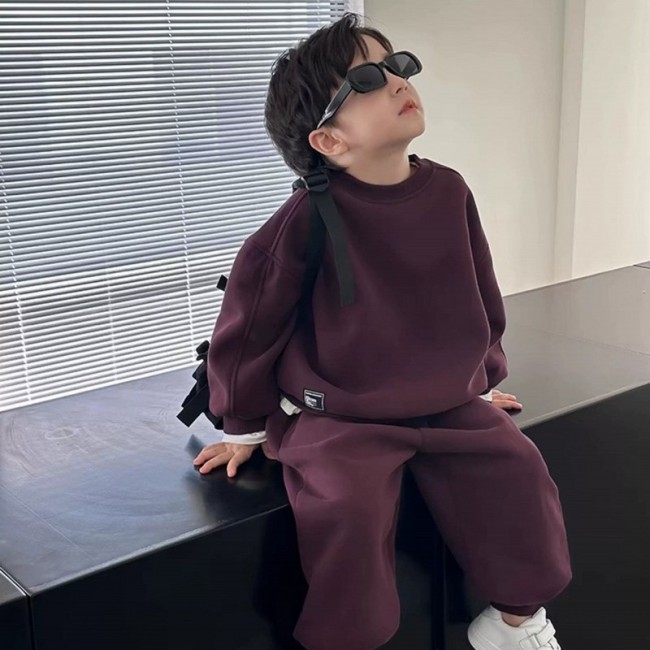 Bộ Đồ Thu Đông Trẻ Em Nỉ Cotton Không Xù Lông, Mềm Mại Giữ Ấm Cho Bé Trai Bé Gái
