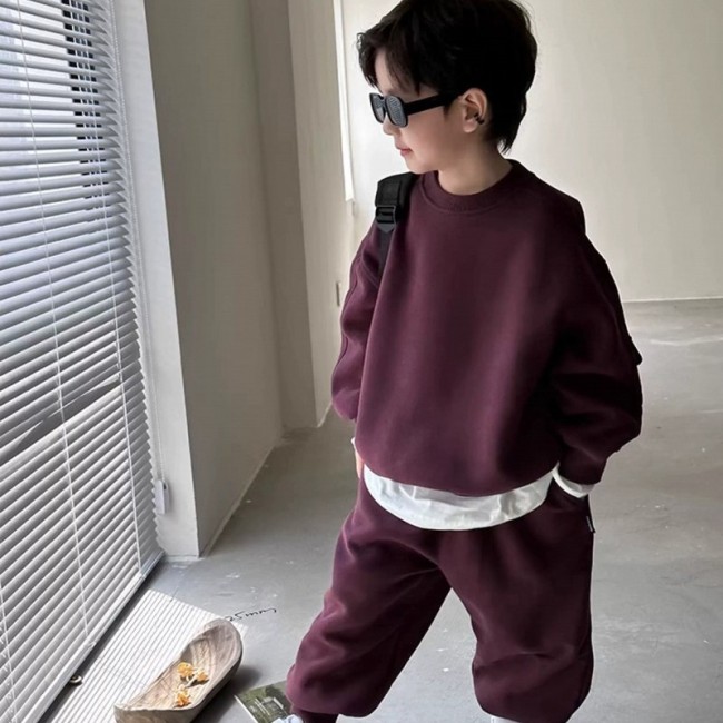 Bộ Đồ Thu Đông Trẻ Em Nỉ Cotton Không Xù Lông, Mềm Mại Giữ Ấm Cho Bé Trai Bé Gái