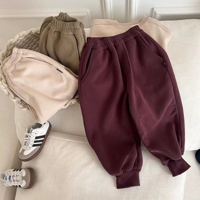 Bộ Đồ Thu Đông Trẻ Em Nỉ Cotton Không Xù Lông, Mềm Mại Giữ Ấm Cho Bé Trai Bé Gái