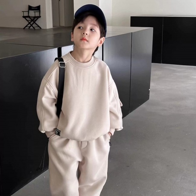 Bộ Đồ Thu Đông Trẻ Em Nỉ Cotton Không Xù Lông, Mềm Mại Giữ Ấm Cho Bé Trai Bé Gái