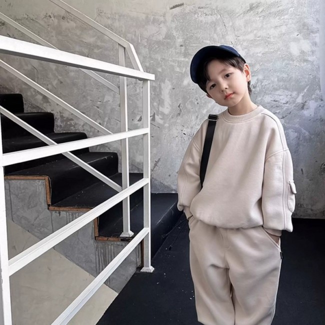 Bộ Đồ Thu Đông Trẻ Em Nỉ Cotton Không Xù Lông, Mềm Mại Giữ Ấm Cho Bé Trai Bé Gái