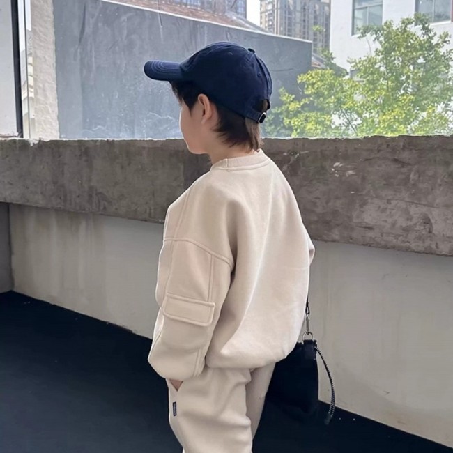 Bộ Đồ Thu Đông Trẻ Em Nỉ Cotton Không Xù Lông, Mềm Mại Giữ Ấm Cho Bé Trai Bé Gái