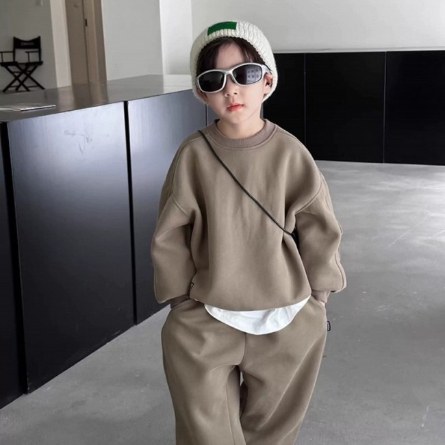 Bộ Đồ Thu Đông Trẻ Em Nỉ Cotton Không Xù Lông, Mềm Mại Giữ Ấm Cho Bé Trai Bé Gái