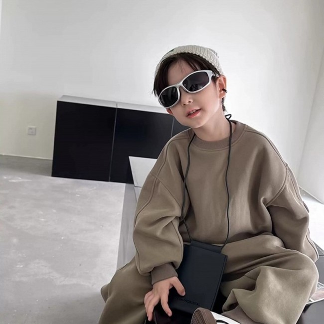 Bộ Đồ Thu Đông Trẻ Em Nỉ Cotton Không Xù Lông, Mềm Mại Giữ Ấm Cho Bé Trai Bé Gái
