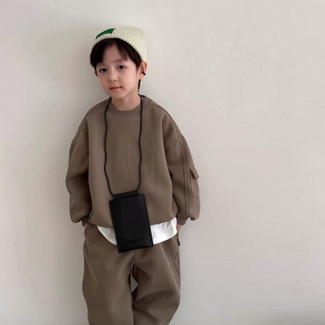 Bộ Đồ Thu Đông Trẻ Em Nỉ Cotton Không Xù Lông, Mềm Mại Giữ Ấm Cho Bé Trai Bé Gái