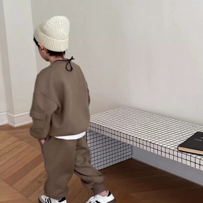 Bộ Đồ Thu Đông Trẻ Em Nỉ Cotton Không Xù Lông, Mềm Mại Giữ Ấm Cho Bé Trai Bé Gái
